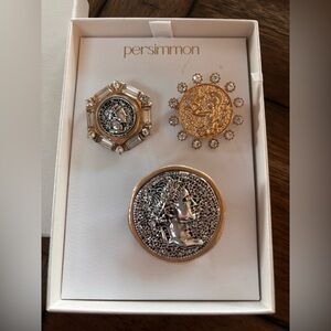 Persimmon Gold and Silver Brooch Set